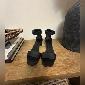 Vince Black Leather Ankle Strap Sandals